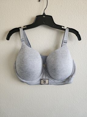 Victoria's Secret Grey Rhinestone Logo Band Shine Strap Push Up Bra 40DD E90